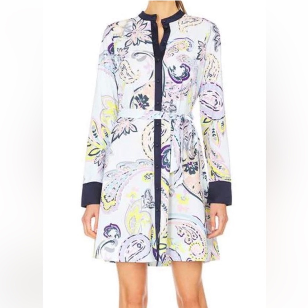 Etcetera White Paisley-Print Mini Dress with Navy Trim